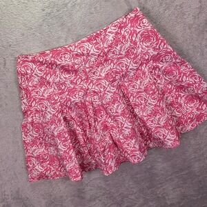Fashion Bug Women Skirt Sz 8 Pink White Floral Rose Pleated Stretch Mini
